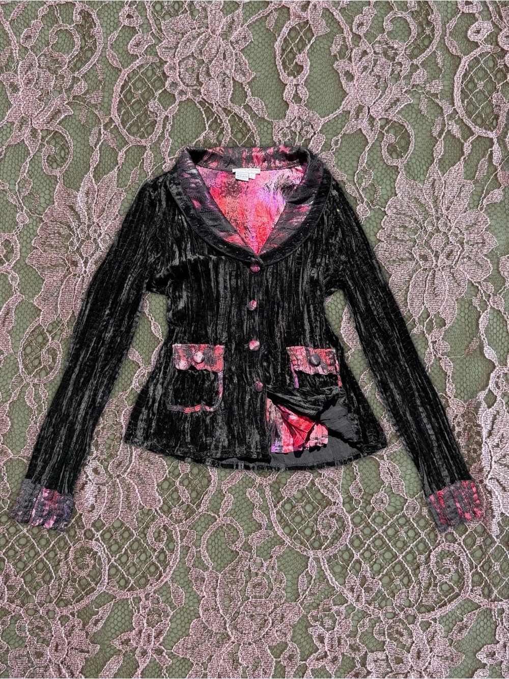 90s vintage Alberto Makali whimsygoth black crushed velvet beaded blazer